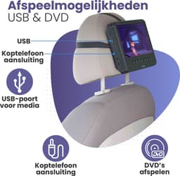 Caliber Draagbare DVD Speler - Dvd Speler Auto - 2 schermen - 9 Inch - Portable Dvd speler - Werken ook los van elkaar - Oplaadbaar - Inclusief hoofdsteun houders (MPD298) — thumbnail 3