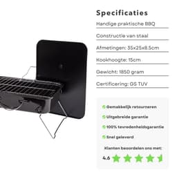 Draagbare Tafelbarbecue - Tafel Barbecue - Kleine BBQ voor Balkon, Camping en Strand - 35x25 cm — thumbnail 5