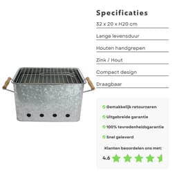 Draagbare BBQ - Kleine Barbecue voor Camping - Houtskoolbarbecue - Compact Ontwerp - 72x24cm - Zink - Inclusief EBOOK — thumbnail 4