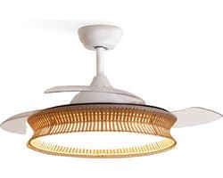 CREATE - Plafondventilator met Stil Licht 40W Ø107 cm - Rieten Afwerking - WIND CLEAR RATTAN
