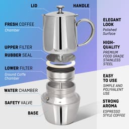 Espressomaker VeoHome 300ml RVS - Percolator inductie - Moka pot 5 kops - Robuuste, Compatibel met Alle Kookplaten — thumbnail 2