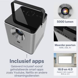 Earkings Beamer Projector 4K Support - Mini Beamer Projector met Android Apps - Draagbare Beamer - Grijs — thumbnail 4