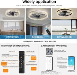 Lichtendirect- Plafondventilator met verlichting - Wit- Smart Lamp - 6 Standen Ventilator – Plafonniere Keuken Lamp - Woonkamerlamp - Dimbaar met afstandsbediening- APP functie- — thumbnail 4