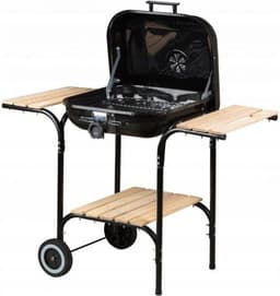 Grote tuingrill met verstelbaar rooster - Barbecue - scharnierend deksel - Grill op wielen - BBQ - Metalen grill - Grill met planken- Houtskoolgrill- Houtskoolbarbecue — thumbnail 3