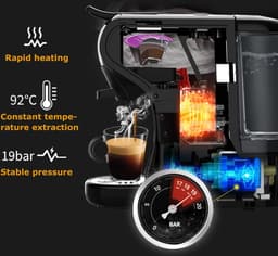 Luxe 3 in 1 Koffiemachine - Koffiezetapparaat - Koffie Automaat - Automatisch - Geschikt voor Nespresso, Dolce Gusto, Koffiepoeder - Zwart — thumbnail 3