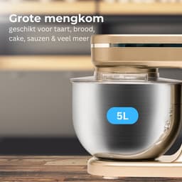 BluMill Keukenmachine - RVS - 6 Snelheden - Keukenmachine met kom - 5 Liter - met Accessoires - 1200W - Metallic Champagne — thumbnail 2