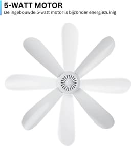Plafondventilator - 2 Meter lang Snoer - 40cm Ø - Kunststof - Slaapkamer - Woonkamer - Plafond Ventilator - 5W - Opvouwbaar - Stil 25 dB - Zwart — thumbnail 3