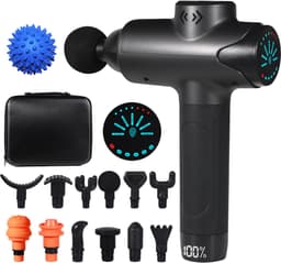 MelYas Massage Gun - 12 opzetstukken - Massage Pistool - Massage Pistool + Massagebal - Massage Apparaat - Massage - Relax - Sport Massage Apparaat - Massageapparaat - Incl. Massagebal - Massage Gun Professioneel - Sport - Touchscreen — thumbnail 1