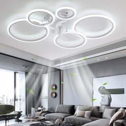 LuxiLamps - 5 Ringen Plafondventilator - Wit - 6 Snelheden - Dimbaar Met Afstandsbediening en APP - Moderne Cirkel Ventilator Licht — thumbnail 5