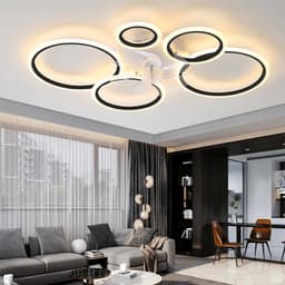 5 Ring Ventilator | Moderne Ringen LED Ventilator | Smart Lamp | 70 cm | Zwart | Bedienbaar Met Afstandsbediening & APP | Kroonluchter | Moderne Ventilator Licht — thumbnail 4