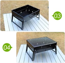 Barbecue Houtskool - Opvouwbare BBQ - Compact - Inklapbare Grill Met Rooster - Camping - Tafel - Strand - Zomer - Picknick - Rechthoekig - Roestvrij Staal - Zwart - 35x27x20 cm — thumbnail 5