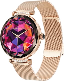 WizBay Premium Select® 1.19inch Smartwatch Dames Heren AMOLED - Android en iOS - Bluetooth Call - Smartwatches - Magnetic Laden - O2 en Bloeddrukmeter - Multiple Sport - Message - Slaap meter - Gold Horlogekast - Gold Band plus Roze TPU Band — thumbnail 1