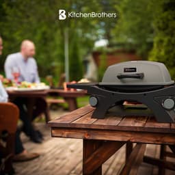 KitchenBrothers Gas BBQ - Tafelmodel Barbecue - Tafelbarbecue - PFAS Vrij - Anti-aanbaklaag - 37x48 cm Grilloppervlak - Vaderdag Cadeau - Zwart — thumbnail 2