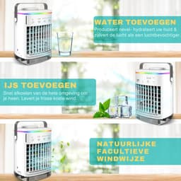 Mobiele airco zonder Slang & Afvoer- 3-in-1 - 4 Snelheden - Mini Ventilateur - Draagbare Aircooler - LED Verlichting- Aircoventilatoren - Voor Slaapkamer & Woonkamer - Wit — thumbnail 5
