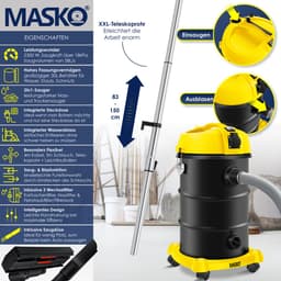 MASKO® Alleszuiger 6IN1 Nat- en Droogzuiger 2300W + stopcontact, Blaasfunctie, Droog- & natzuigen | Industriële stofzuiger vuilreservoir 30L Bouwstofzuiger - Geel — thumbnail 5