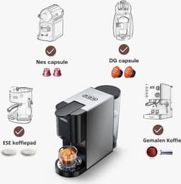Happyment 4 in 1 Koffiemachine - Koffiezetapparaat - Koffie Automaat - Automatisch - Nespresso - Dolce Gusto - Koffiepoeder - Koffiepads - Met Melkopschuimer — thumbnail 4