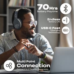 PowerLocus P19 Bluetooth Koptelefoon - Koptelefoon Draadloos - tot 70 Uur Speeltijd en met Aux Kabel - Over Ear Hoofdtelefoon - 3 EQ-Modi - Met Draagtas – Asfalt Grijs — thumbnail 4