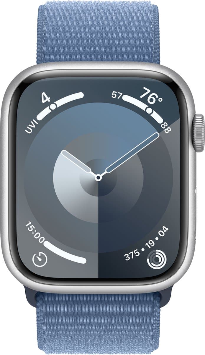 Apple Watch Series 9 - 45mm - Case with Winter Blue Sport Loop - Zilver Aluminium — afbeelding 1