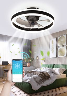 Ventilator Lamp - Plafondventilator - Smart Lamp - Dimbaar - 6 Speed - Zwart - Keuken Lamp - Woonkamerlamp - Moderne lamp — thumbnail 1