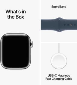 Apple Watch Series 9 - GPS + Cellular - 41mm - Silver Stainless Steel Case with Storm Blue Sport Band - S/M — thumbnail 5
