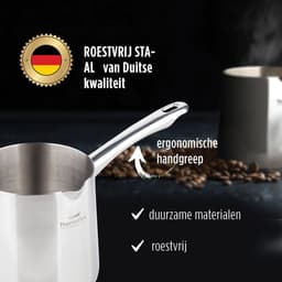 Rosmarino Pour&Cook Melkkannetje Opschuim - Koffiekan - Cezve - Melkkan - Melkopschuinkan - Barista Melkan - Turkse Koffiekan - Melkannetje RVS - 700ML — thumbnail 4