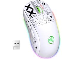 HXSJ T90 2.4G Stille Draadloze Gaming Muis - Bluetooth - Computermuizen - Ultra licht - RGB Verlichting - Wit