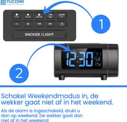 YUCONN Wekkerradio met Projectie - Digitale Klokradio - Wekker met DST - VA-display blauw of wit — thumbnail 5