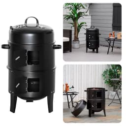 BBQ Rookoven - Rook- en Grilloven - Ø40 x H78 cm - Staal - 2 Roosters - Thermomemeter - Houtskool/Briketten - 6,9 kg - Barbecue Smoker — thumbnail 1