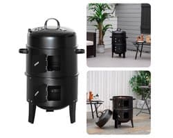 BBQ Rookoven - Rook- en Grilloven - Ø40 x H78 cm - Staal - 2 Roosters - Thermomemeter - Houtskool/Briketten - 6,9 kg - Barbecue Smoker