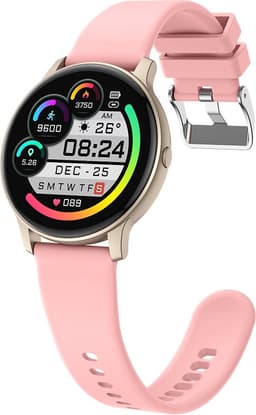 Belesy® SUAVE - Smartwatch Heren – Smartwatch Dames - Horloge – Stappenteller – Calorieën - Hartslag – Sporten - Je eigen foto als wijzerplaat - Kleurenscherm - Full Touch - Bluetooth Bellen – Goud – Silicone – Roze - Moederdag — thumbnail 3
