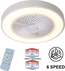 Plafondventilator Fiato Ø 50 cm - metalen ventilator - ventilator voor laag/schuin plafond - top kwaliteit - stil - energie zuinig - 6 snelheden - warm wit licht 2700 Kelvin - 3 step dim - zomer en winter stand - wit — thumbnail 3