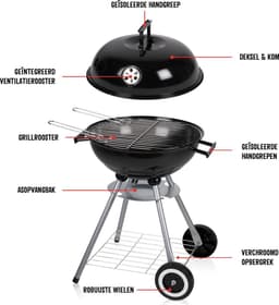 Houtskoolbarbecue - Kogelbarbecue 45 x 70 centimeter - Ronde Barbecue - Barbecue op Wielen - Zwart - Metaal — thumbnail 5