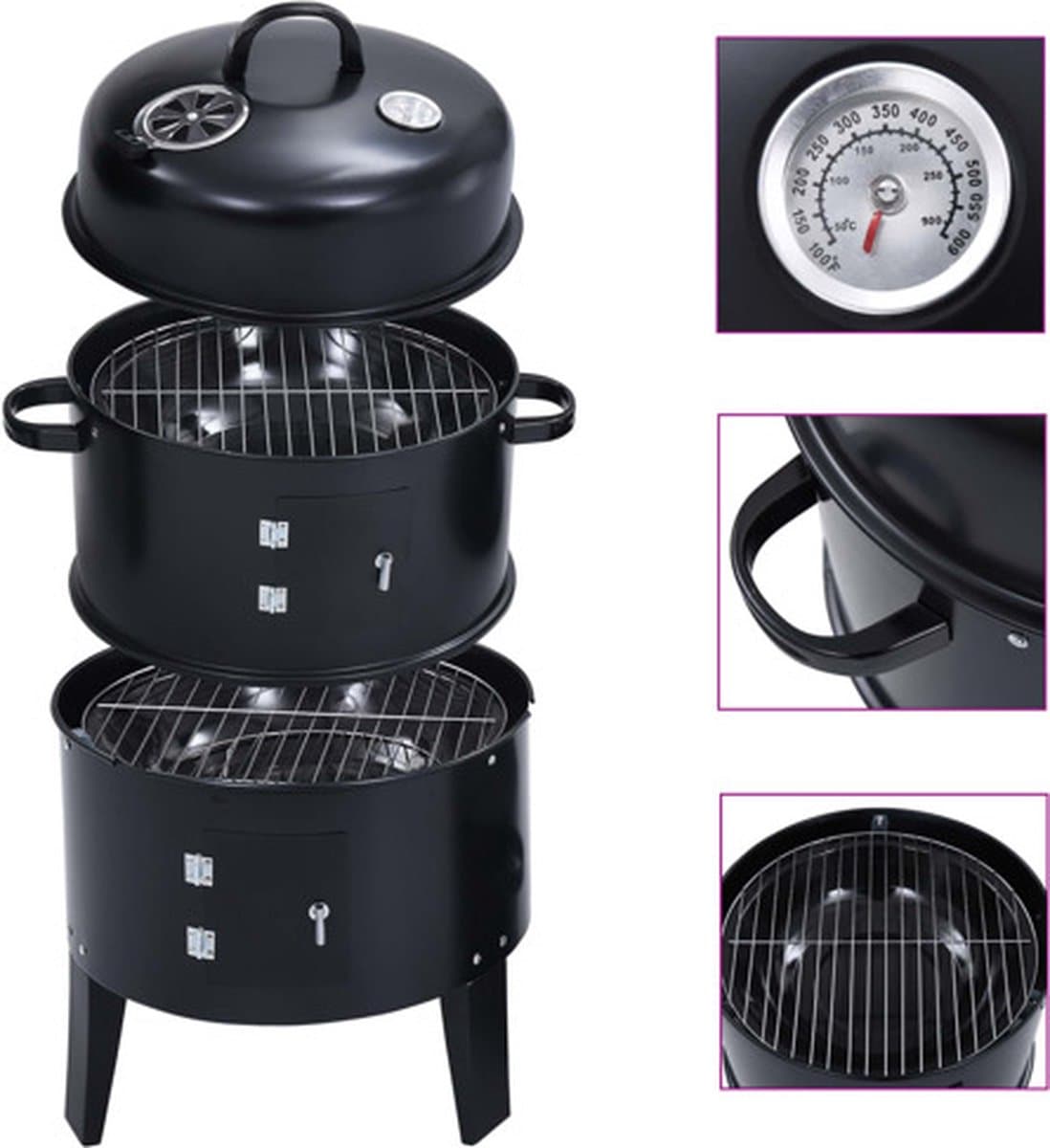 vidaXL Houtskoolroker barbecue-grill 3-in-1 40x80 cm — afbeelding 1