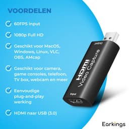 Earkings® Capture Card HDMI naar USB geschikt voor PlayStation, Xbox, Nintendo, Windows, MAC — thumbnail 2