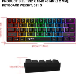 HXSJ L500 - Draadloze Gaming Toetsenbord - RGB - Tri mode - Qwerty Toetsenborden - Zwart — thumbnail 4
