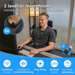 Nuvance - Draadloze Microfoon - 2 Stuks & Oplaadcase - Incl. Adapter - Microfoon Draadloos - Usb C - Lavalier Microfoons — thumbnail 2