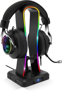 Spirit of Gamer Headset Stand – Headphone Stand – Headset Houder – LED – 4 USB-Poorten – Zwart — thumbnail 1