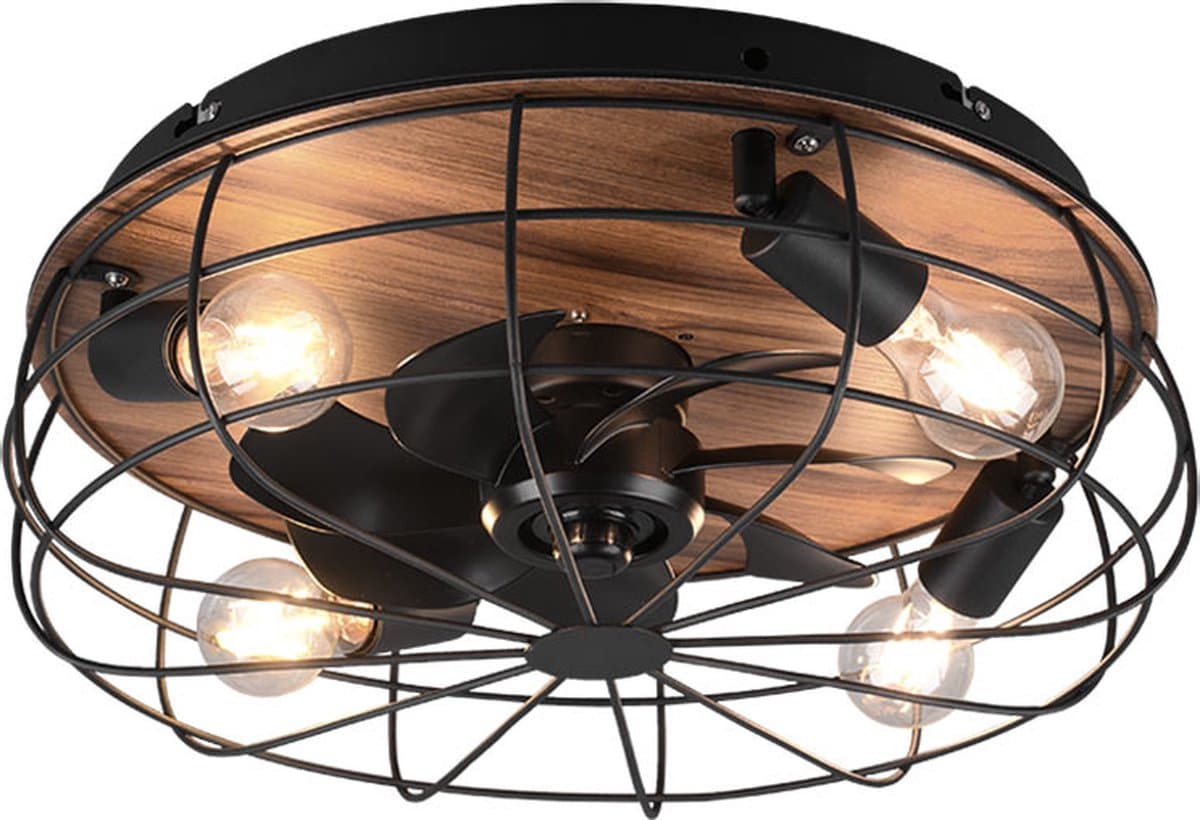 REALITY TRONDHEIM - Ventilator - Zwart mat - excl. 4x E27 4 W - Licht apart schakelbaar - Afstandsbediening - Plafondbevestiging - Niet geschikt voor externe dimmer - 3 snelheidsinstellingen - Timer - Zomer- en wintermodus — afbeelding 1