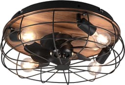 REALITY TRONDHEIM - Ventilator - Zwart mat - excl. 4x E27 4 W - Licht apart schakelbaar - Afstandsbediening - Plafondbevestiging - Niet geschikt voor externe dimmer - 3 snelheidsinstellingen - Timer - Zomer- en wintermodus — thumbnail 1