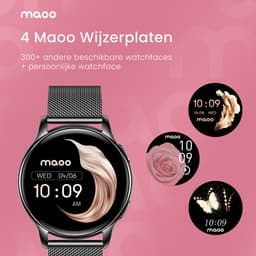 Maoo Ventura AMOLED Smartwatch Dames - RVS en 4x Siliconen Bandje - Stappenteller - Hartslagmeter - Slaapmonitor - Multisport - Geschikt voor Android en iOS - Zwart — thumbnail 4