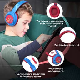 PowerLocus Bobo - Draadloze Koptelefoon voor Kinderen - Bluetooth koptelefoon - 74/85/94dB Volumebegrenzing - Led Verlichting - Audio Sharing Functie - Blauw/Rood — thumbnail 4