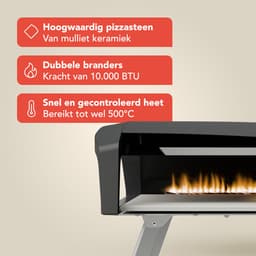 KitchenBrothers Pizza Oven - Gas - Tafelmodel - PFAS-vrij - Inklapbaar - Pizzasteen - Dubbele Brander - Pizza maker - Pizzaoven voor Buiten - Zwart/Grijs — thumbnail 3