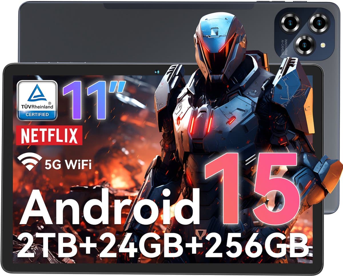 TABWEE W90 Tablet - 24GB RAM - 256GB ROM - 11 Inch - 8000 mAh - 5G WiFi - BT5.0 - Android 15 - Dubbele Simkaart - Grijs — afbeelding 1