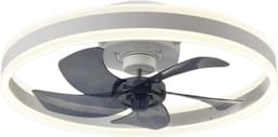 Plafond Ventilator Lamp - 51 CM - Smart Lamp - 6 Standen - 2 led strokes - Dimbaar - Wit -Grijs - Kroonluchter Ventilator - Chandelier Fan - Woonkamer Lamp - Ventilator Lampen - Eetkamer lamp - Slaapkamer lamp — thumbnail 1