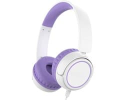 StayPowered Koptelefoon - Veilig & Comfortabel voor Kinderen - 85dB Geluidslimiet - Zacht Memory-Schuim - Ergonomisch Ontwerp - Opvouwbaar & Duurzaam - Verstrengelvrij Kabel - Universele Compatibiliteit - Wit/Paars - Levering Sneller dan Aangegeven!