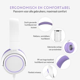 StayPowered Koptelefoon - Veilig & Comfortabel voor Kinderen - 85dB Geluidslimiet - Zacht Memory-Schuim - Ergonomisch Ontwerp - Opvouwbaar & Duurzaam - Verstrengelvrij Kabel - Universele Compatibiliteit - Wit/Paars - Levering Sneller dan Aangegeven! — thumbnail 4