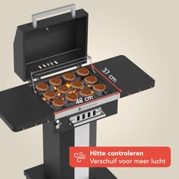 KitchenBrothers Houtskool BBQ – Barbecue Staande Grill - met Wielen – PFAS Vrij - RVS Grillrooster - Houtskool Barbecue met Deksel - Vaderdag Cadeau - Zwart — thumbnail 5