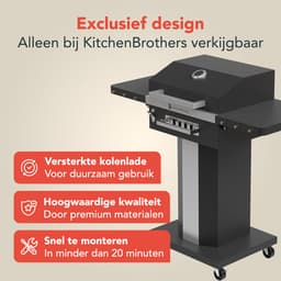 KitchenBrothers Houtskool BBQ – Barbecue Staande Grill - met Wielen – PFAS Vrij - RVS Grillrooster - Houtskool Barbecue met Deksel - Vaderdag Cadeau - Zwart — thumbnail 3