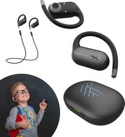 PowerLocus Jumpy - Open-Ear Koptelefoon voor Kinderen - Draadloze Oordopjes - met 85dB Volumebegrenzing - Bluetooth 5.3 - Draadloze oortjes - Waterproof Sport Oortjes - Universeel - Zwart/Blauw — thumbnail 1
