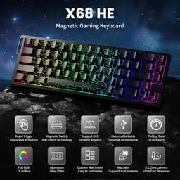 ATTACK SHARK X68HE - Magnetic Switch Wired Gaming Toetsenbord - 66keys - RGB - Side Printed PBT Keycaps - Decorative Lanyard - 8Khz - 0.01mmRT - 0.125ms - Black Contour Line — thumbnail 4